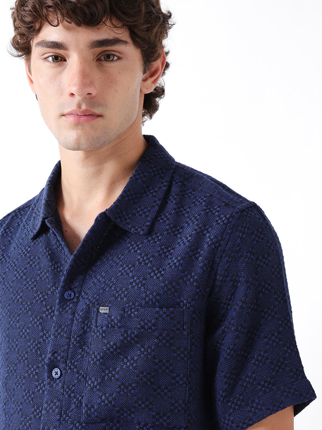 Men Blue Dobby Shirt