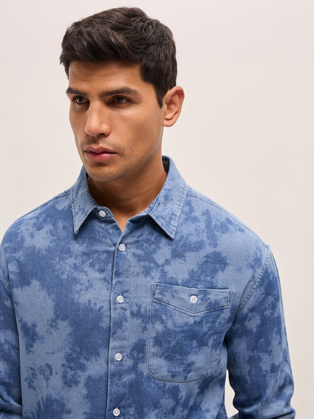 Men Sky Blue Acid Wash Relaxed Fit Overshirt
