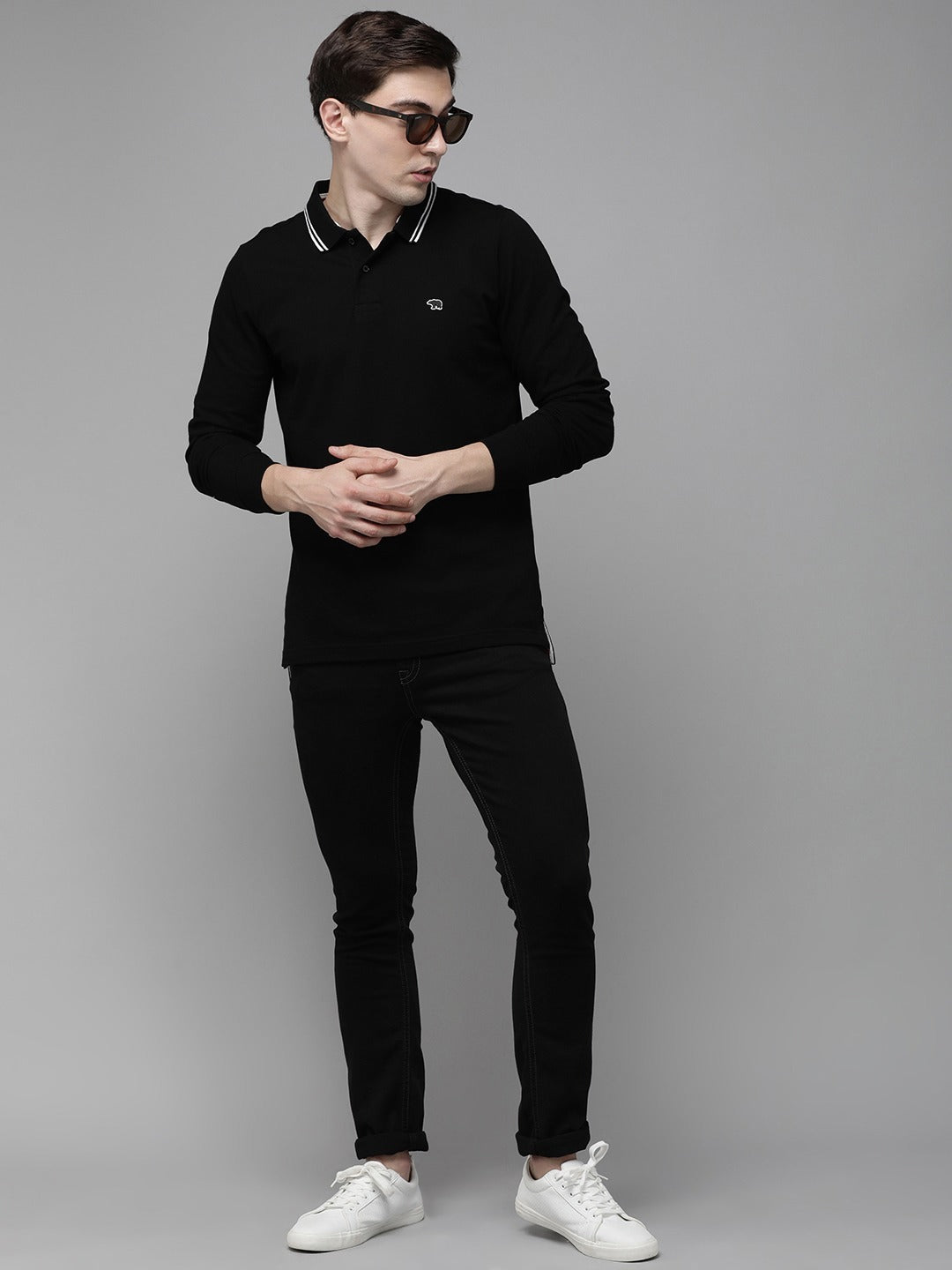 Men  Black Long Sleeves Polo
