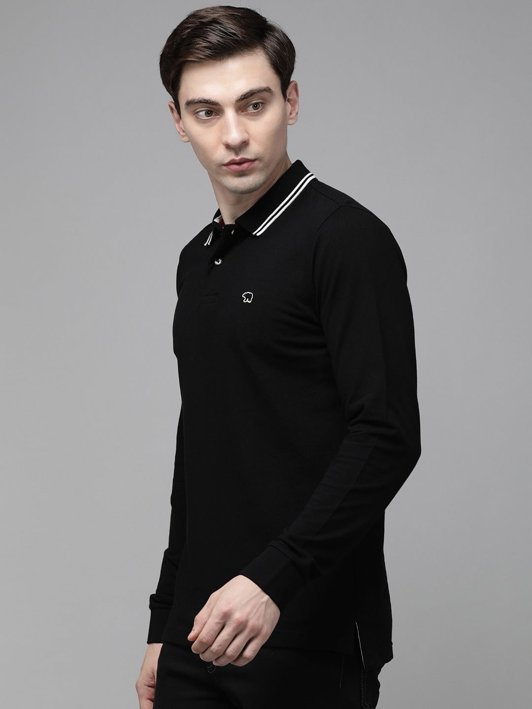Men  Black Long Sleeves Polo