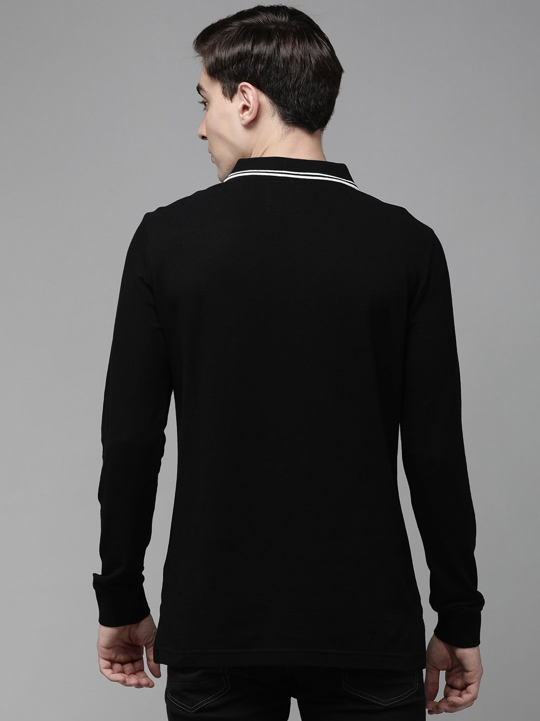 Men  Black Long Sleeves Polo