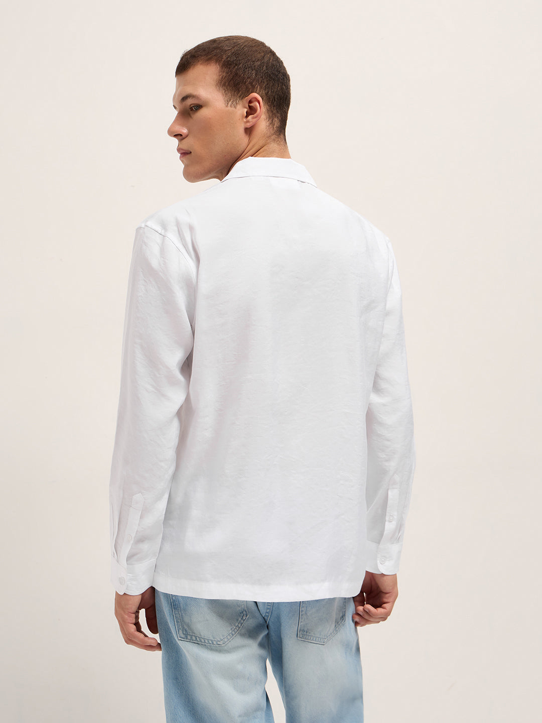 Men White Lenzing Modal Solid Oversize Fit Casual Shirt