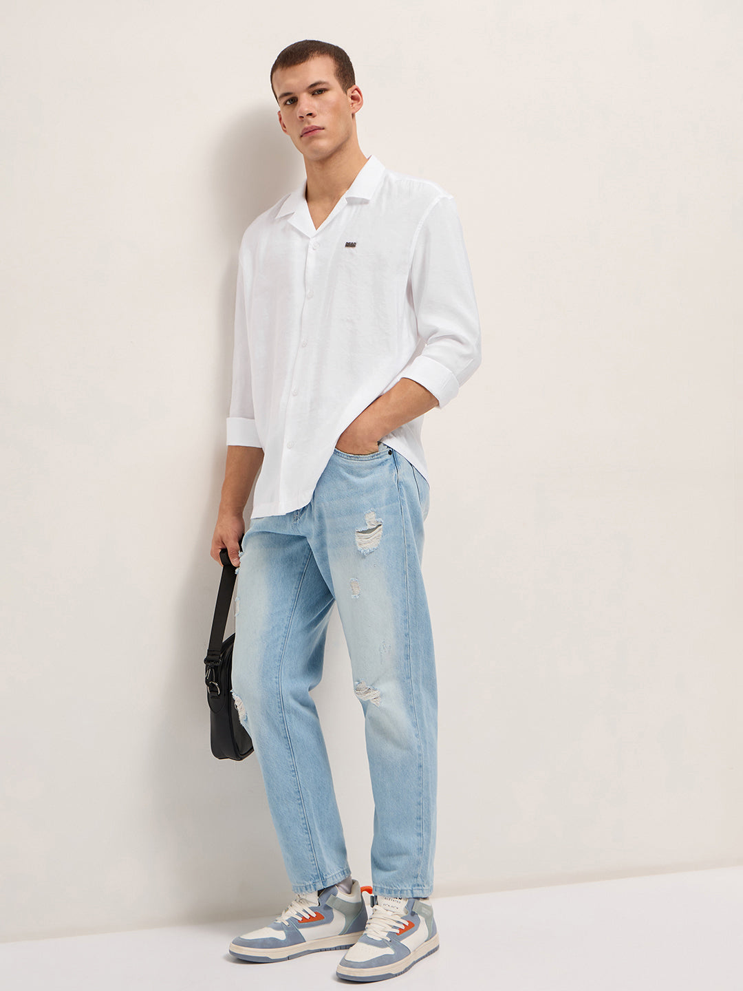 Men White Lenzing Modal Solid Oversize Fit Casual Shirt