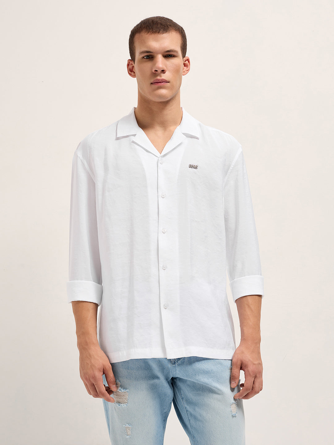Men White Lenzing Modal Solid Oversize Fit Casual Shirt