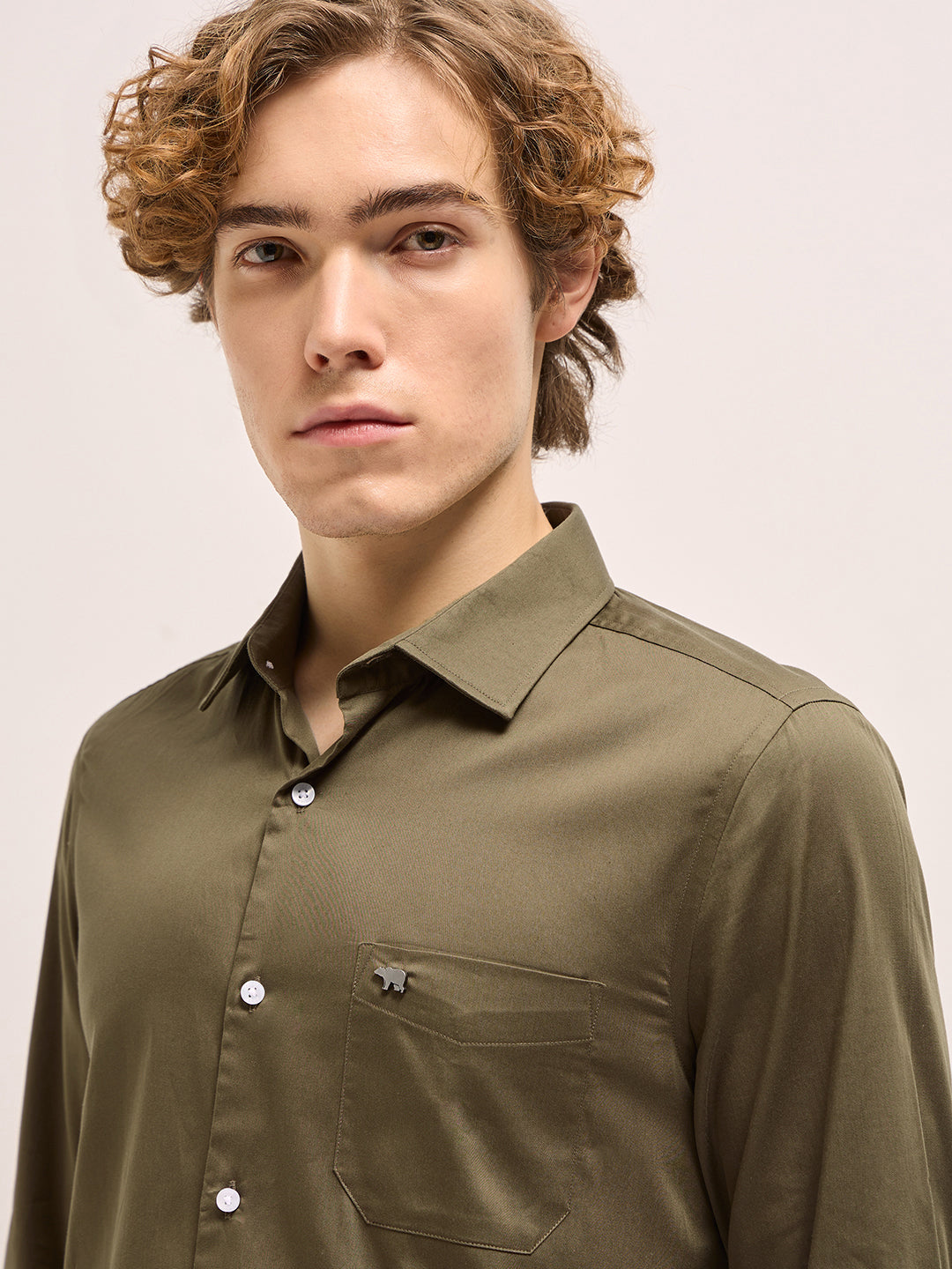 Men Olive Tailored Fit Solid Formal Shirt