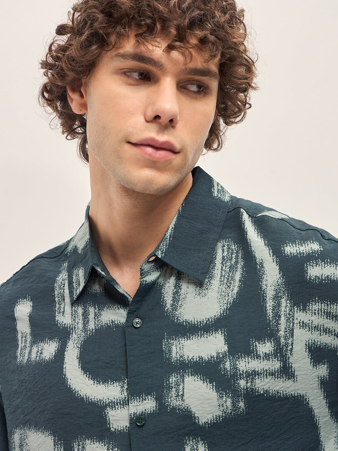 Men Teal Blue Abstract hand-brushed effects Relax Fit Overshirt