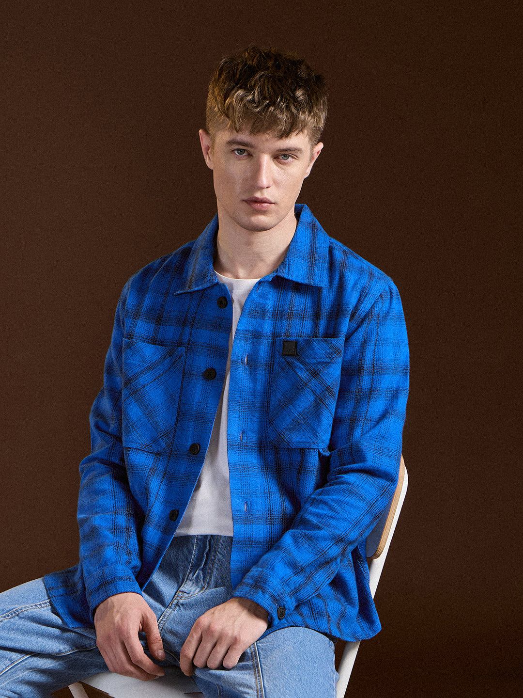 Men Blue Flannel Checked Regular Fit Overshirt