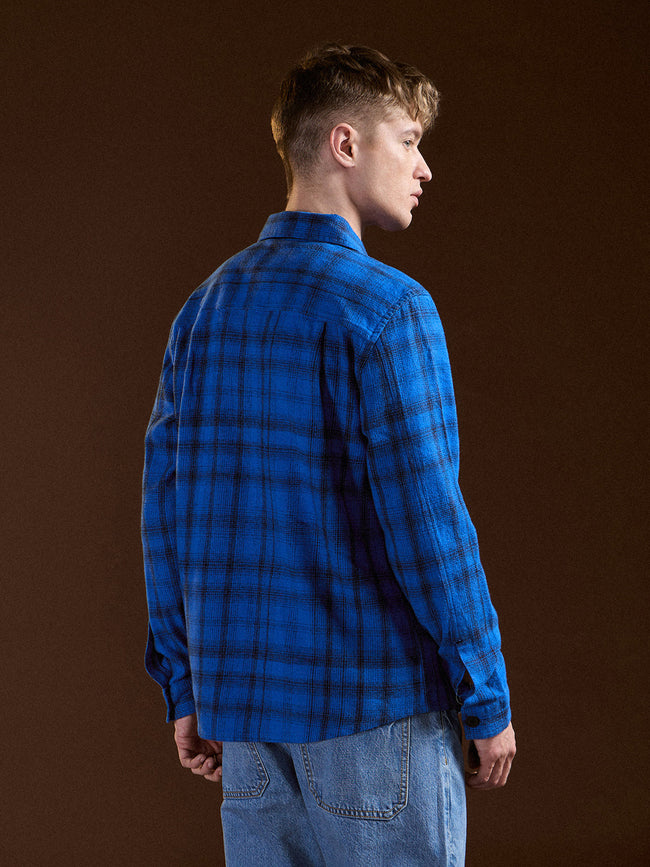 Men Blue Flannel Checked Regular Fit Overshirt