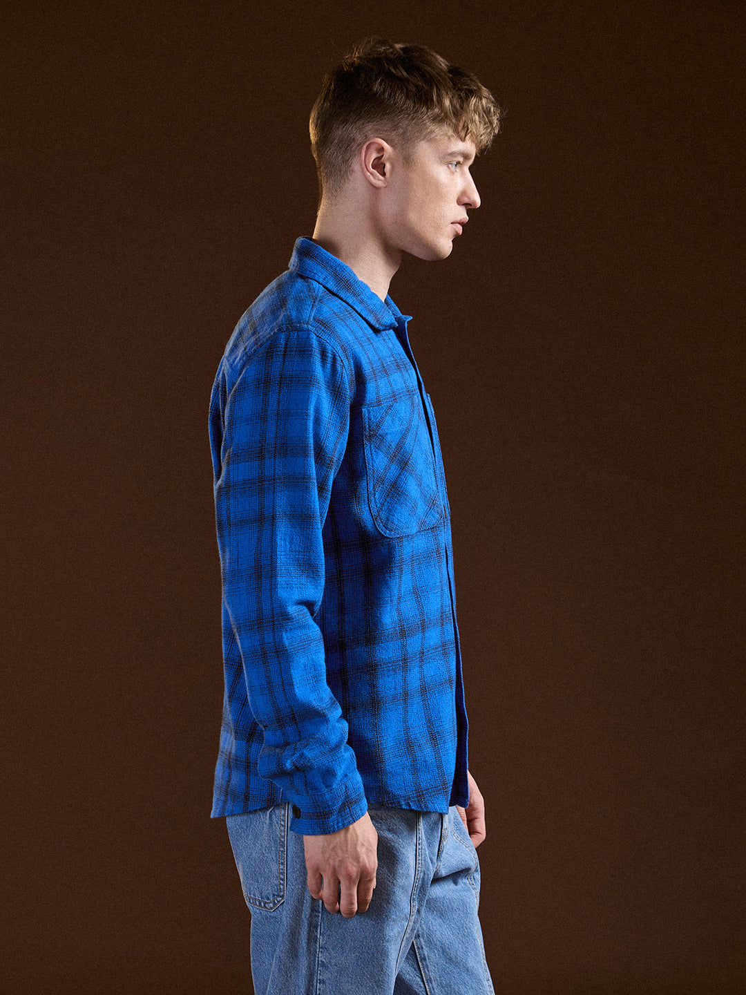 Men Blue Flannel Checked Regular Fit Overshirt