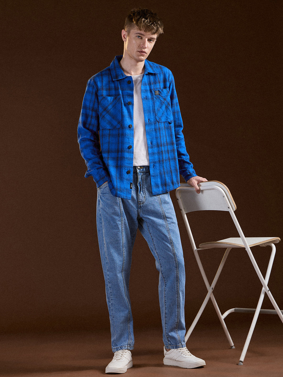Men Blue Flannel Checked Regular Fit Overshirt