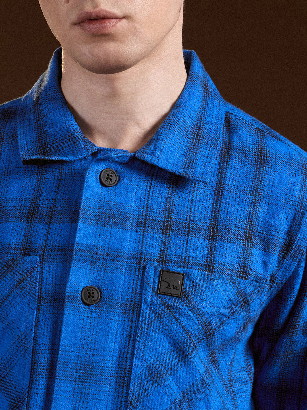 Men Blue Flannel Checked Regular Fit Overshirt