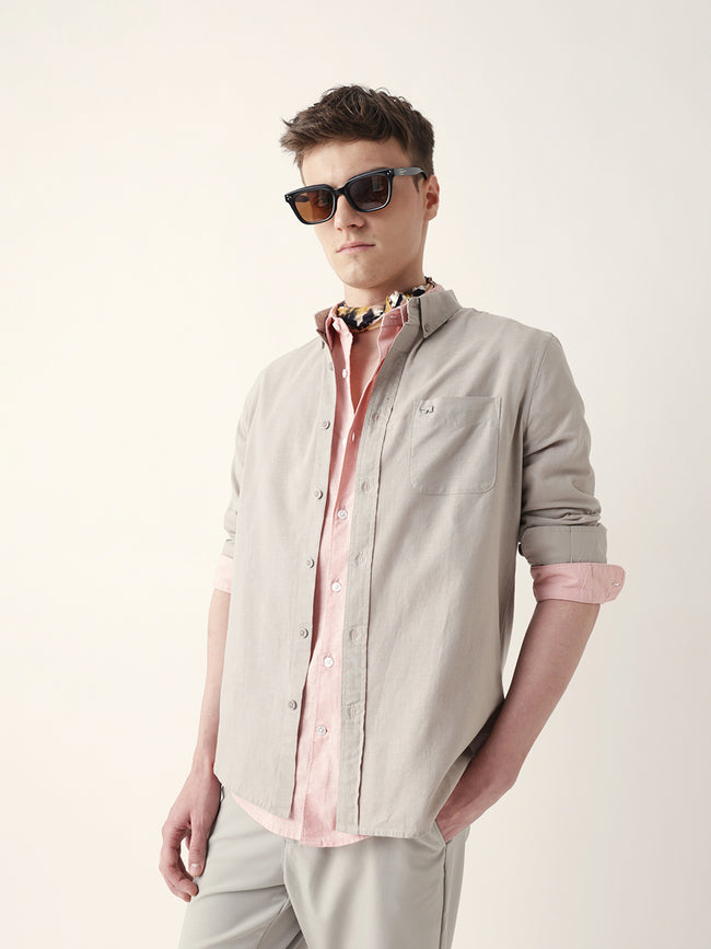 Men Casual Grey Textured Shirt