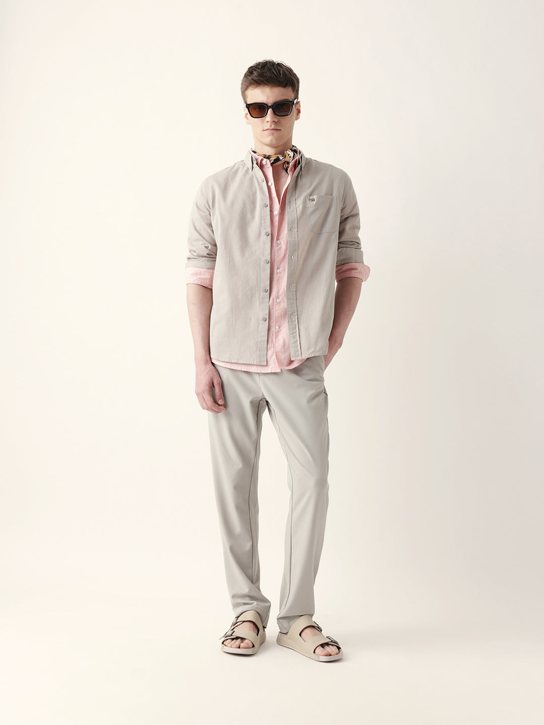 Men Casual Grey Textured Shirt