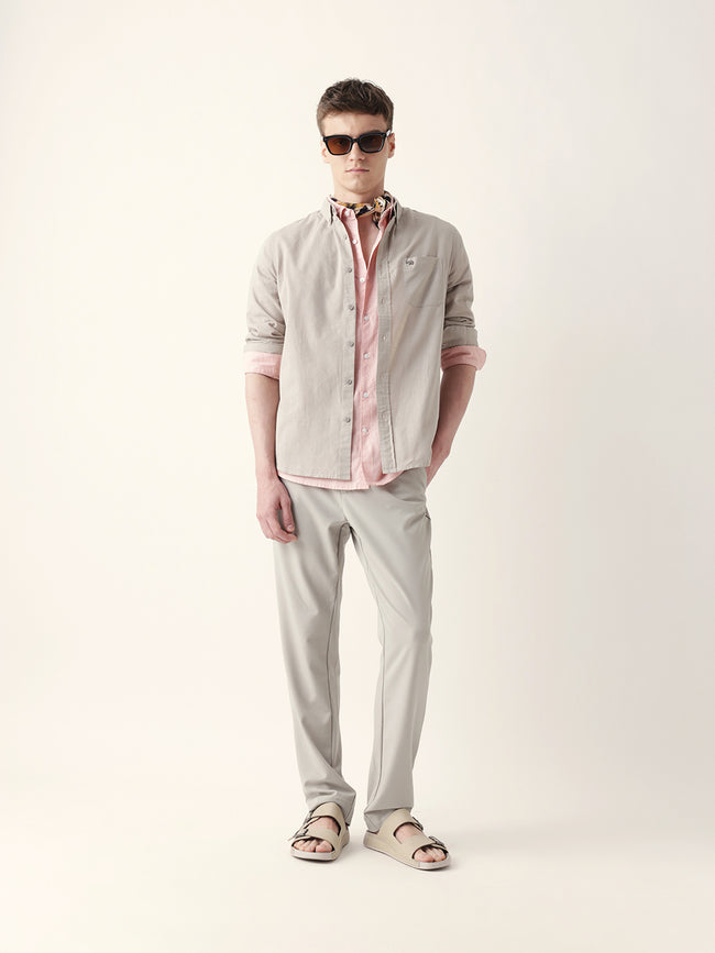 Men Casual Grey Textured Shirt