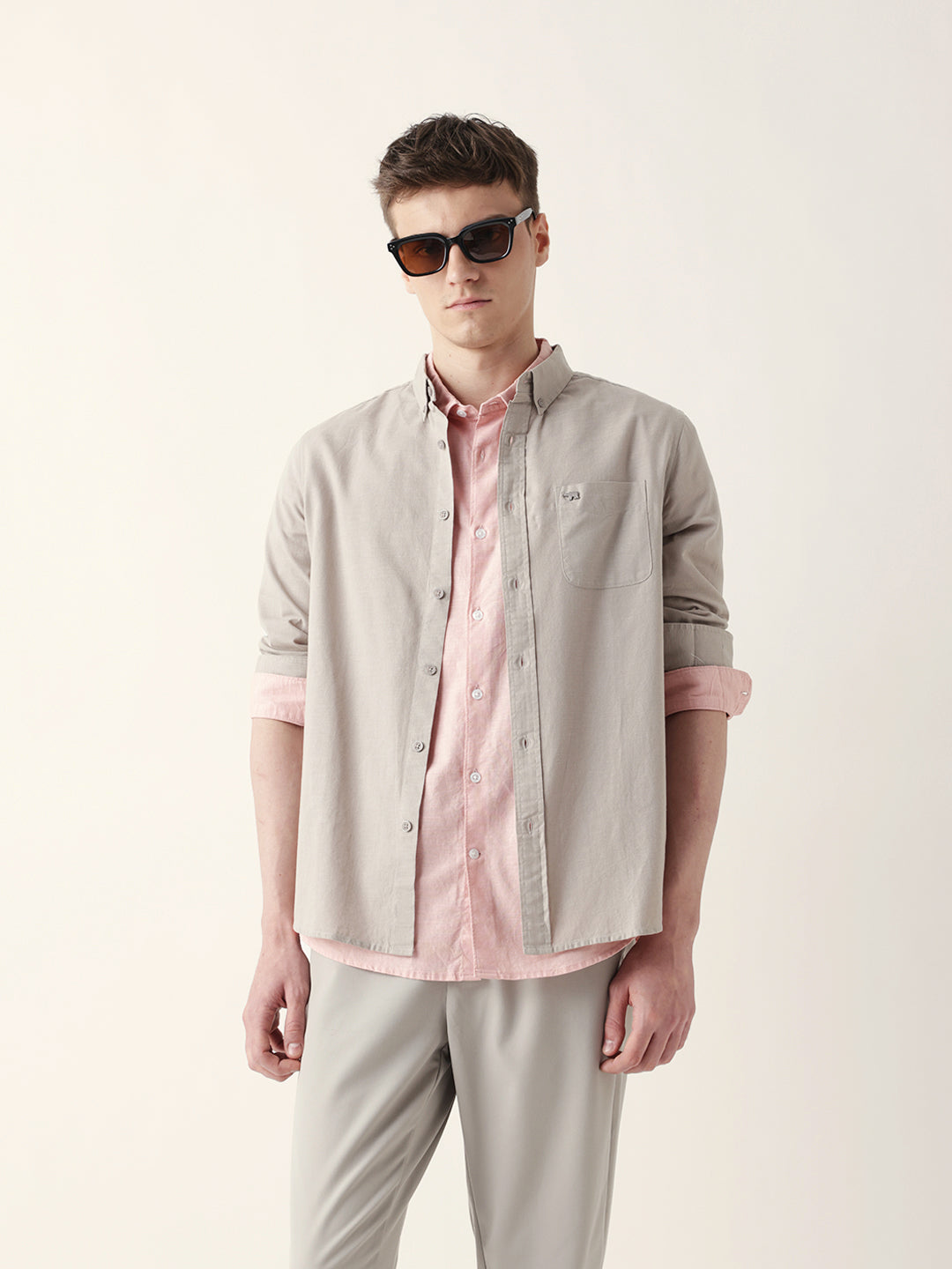 Men Casual Grey Textured Shirt