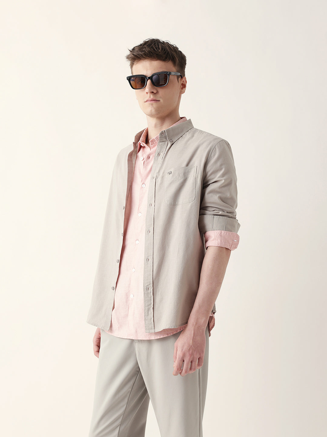 Men Casual Grey Textured Shirt