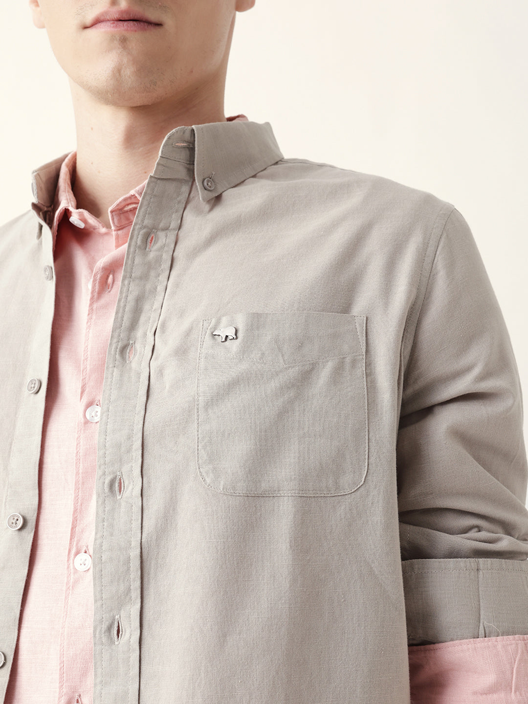 Men Casual Grey Textured Shirt