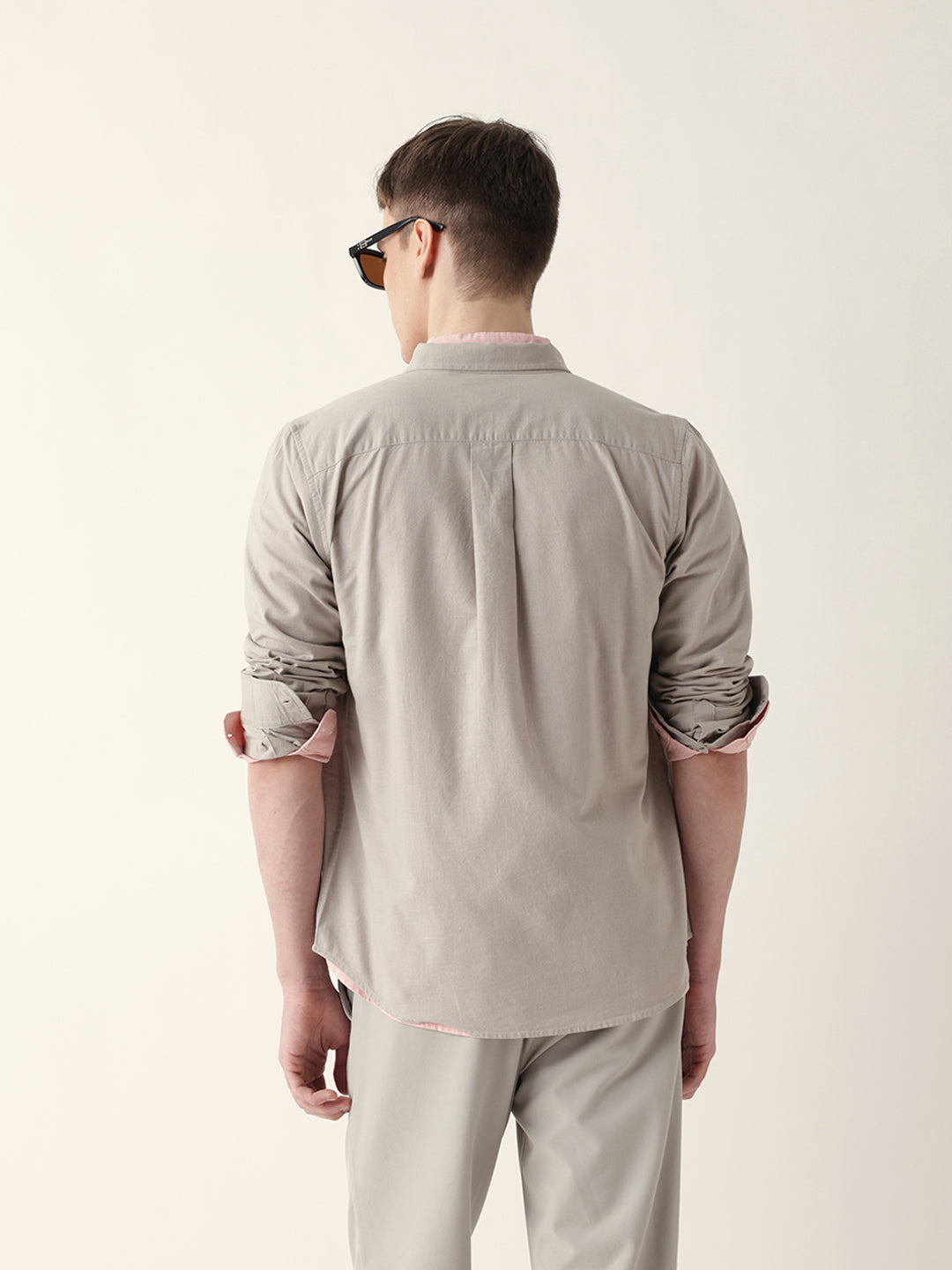 Men Casual Grey Textured Shirt