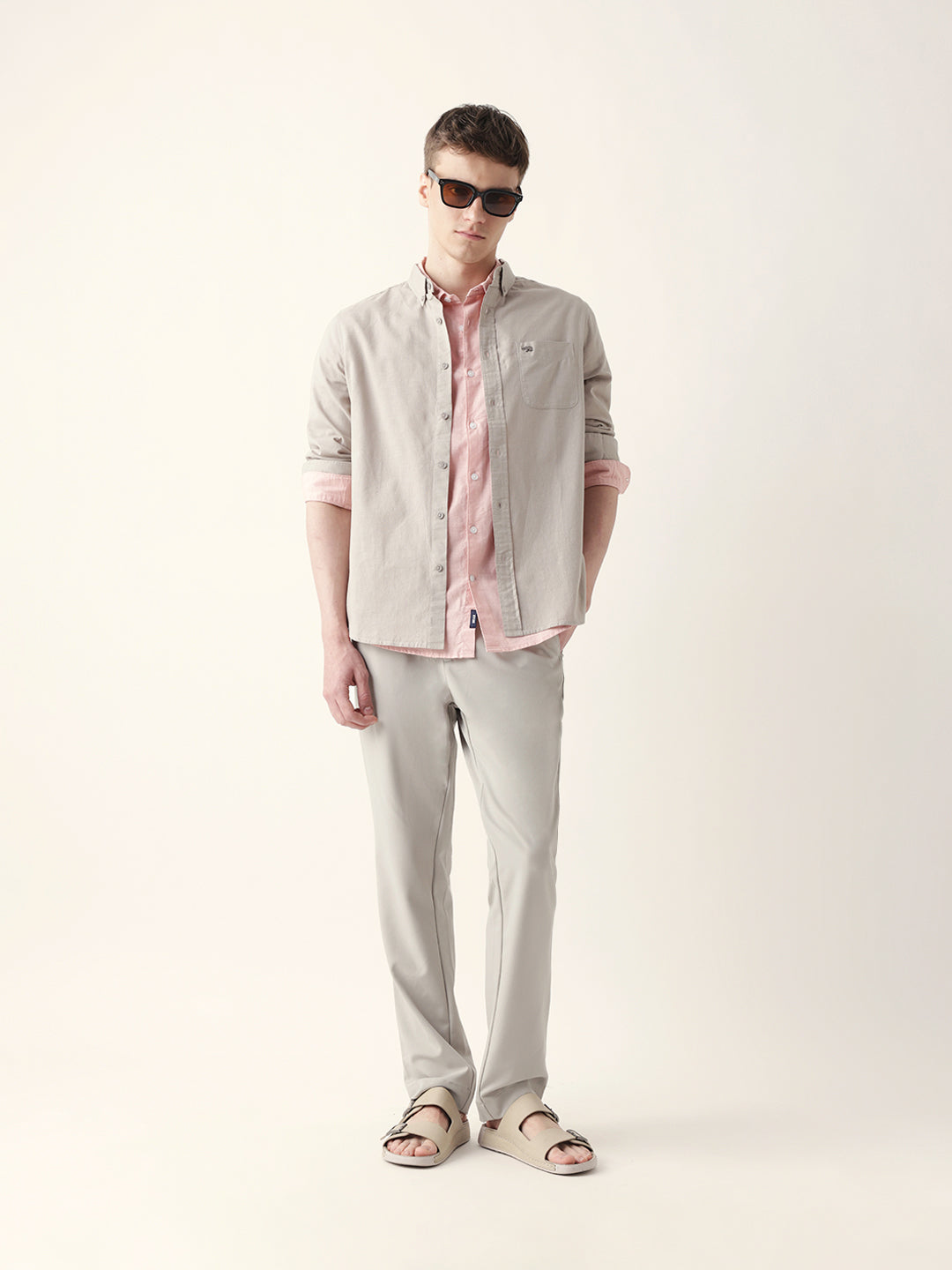 Men Casual Grey Textured Shirt