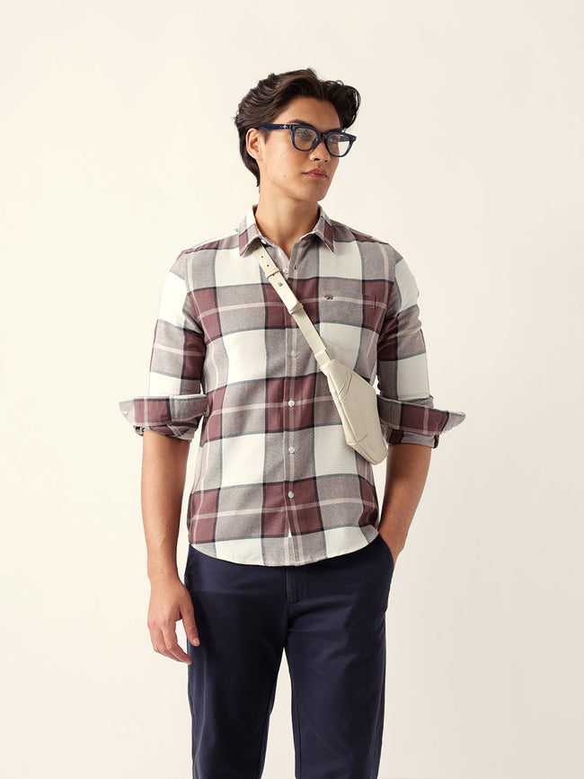 Men Pink Cotton Checked Shirt