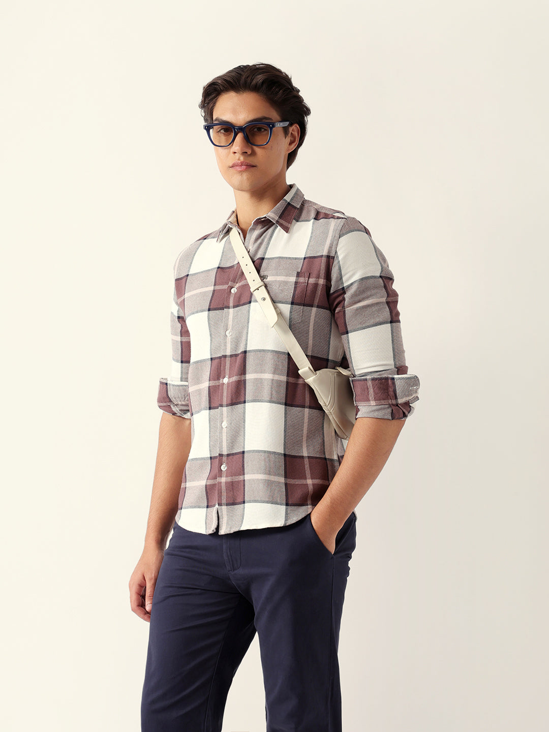Men Pink Cotton Checked Shirt