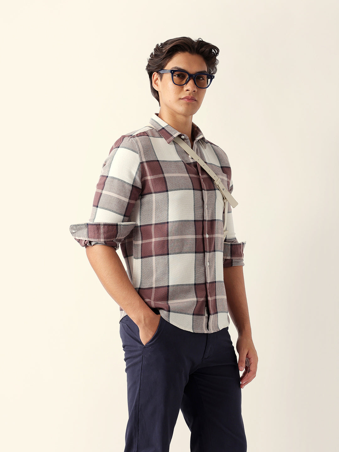 Men Pink Cotton Checked Shirt