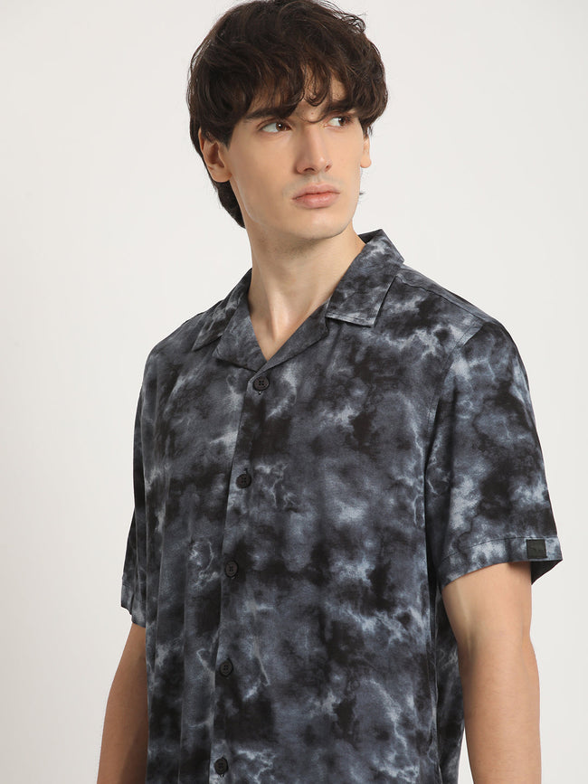 Men Black Tie-Dye Regular Fit Viscose Rayon Casual Shirt