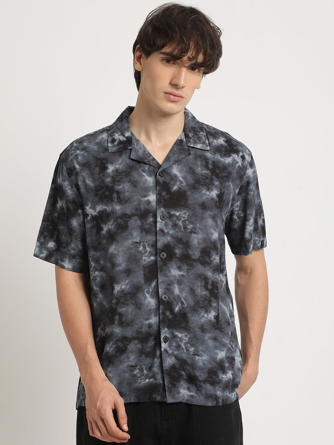 Men Black Tie-Dye Regular Fit Viscose Rayon Casual Shirt