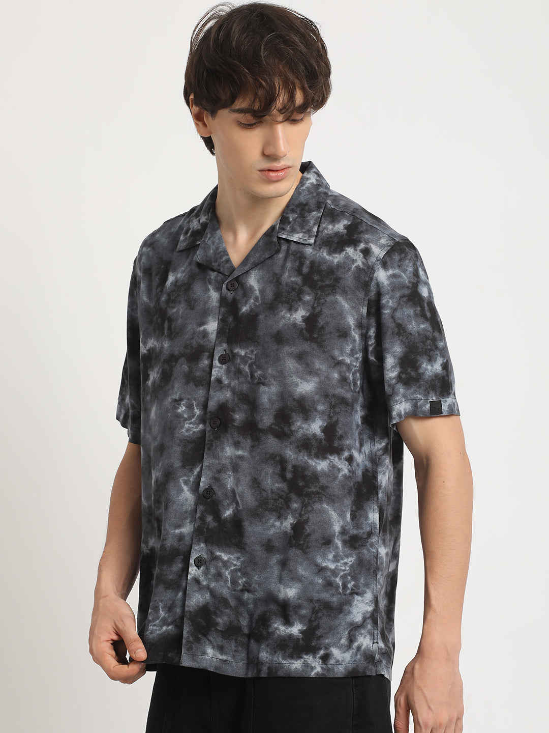 Men Black Tie-Dye Regular Fit Viscose Rayon Casual Shirt