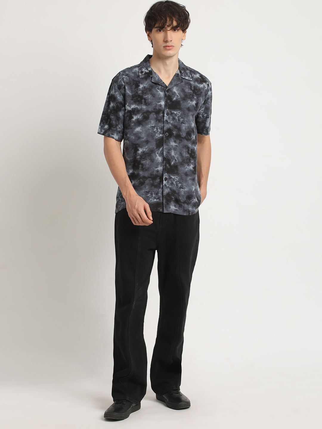 Men Black Tie-Dye Regular Fit Viscose Rayon Casual Shirt