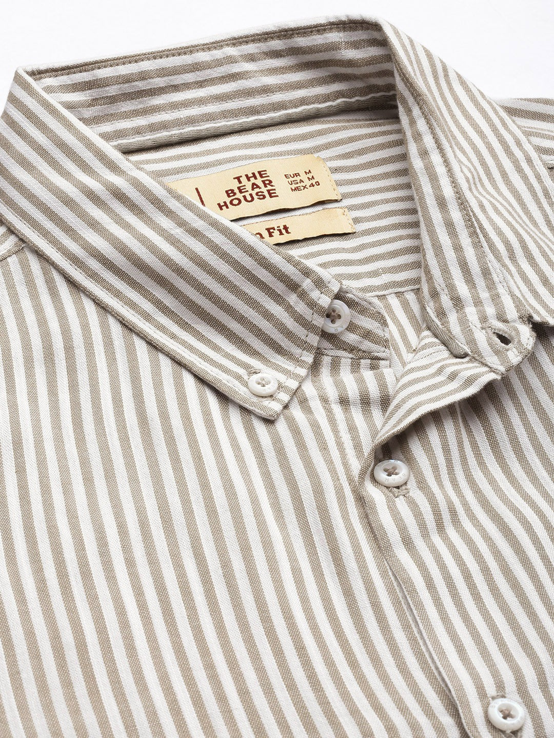 Men Beige Slim Fit Pinstriped Pure Cotton Casual Shirt
