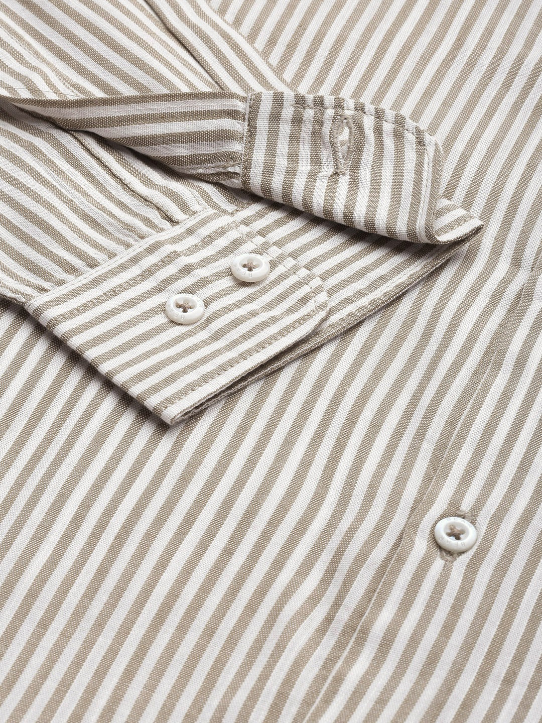 Men Beige Slim Fit Pinstriped Pure Cotton Casual Shirt