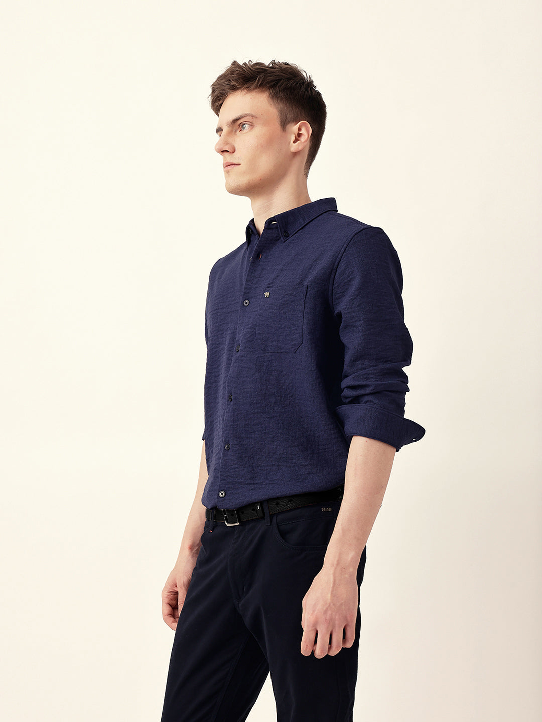 Men Casual Blue Textured Shirt