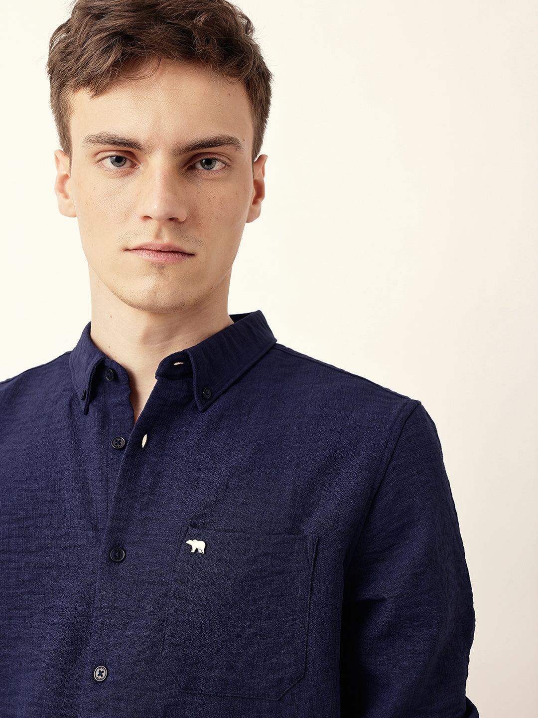 Men Casual Blue Textured Shirt