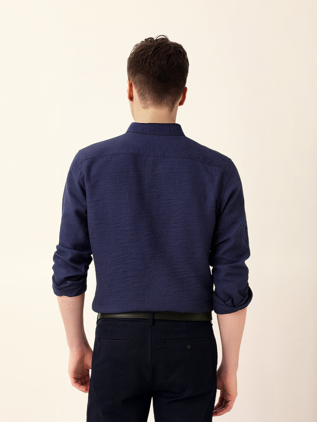 Men Casual Blue Textured Shirt