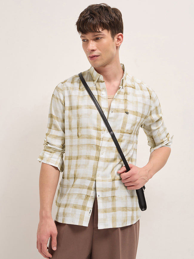 Men Mustard Checked Shirt