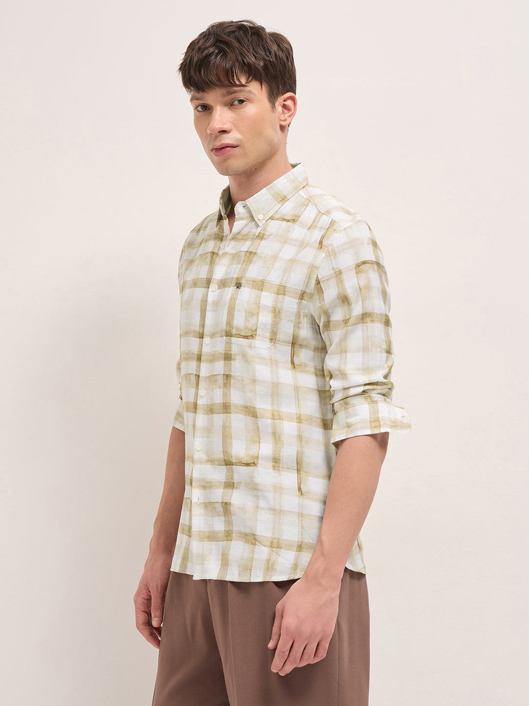 Men Mustard Checked Shirt