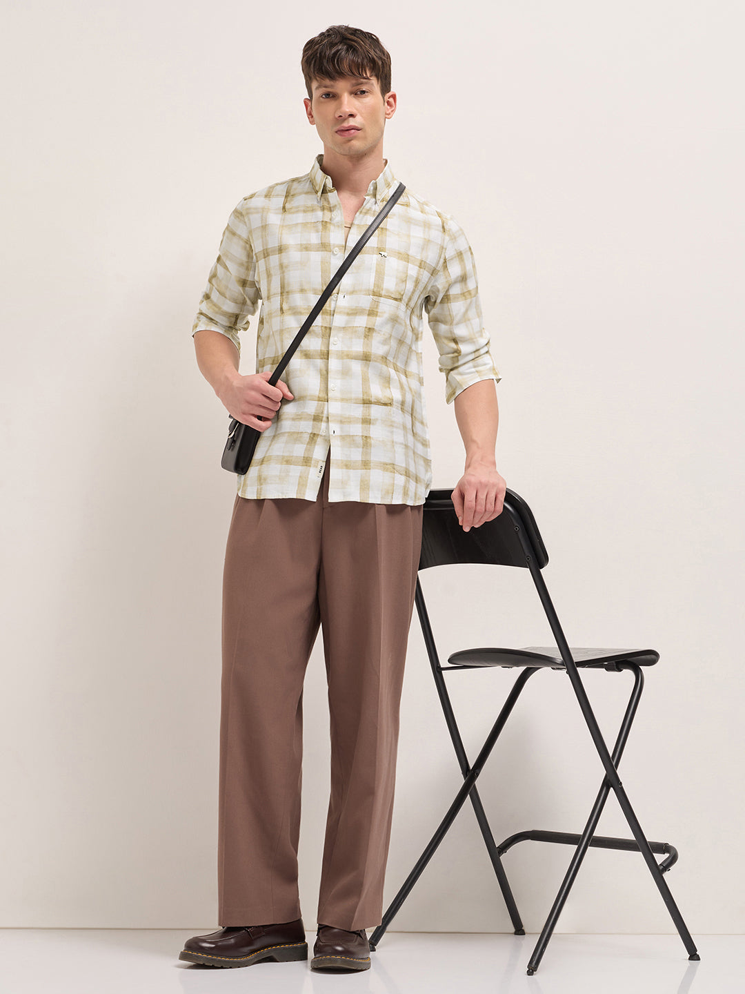 Men Mustard Checked Shirt
