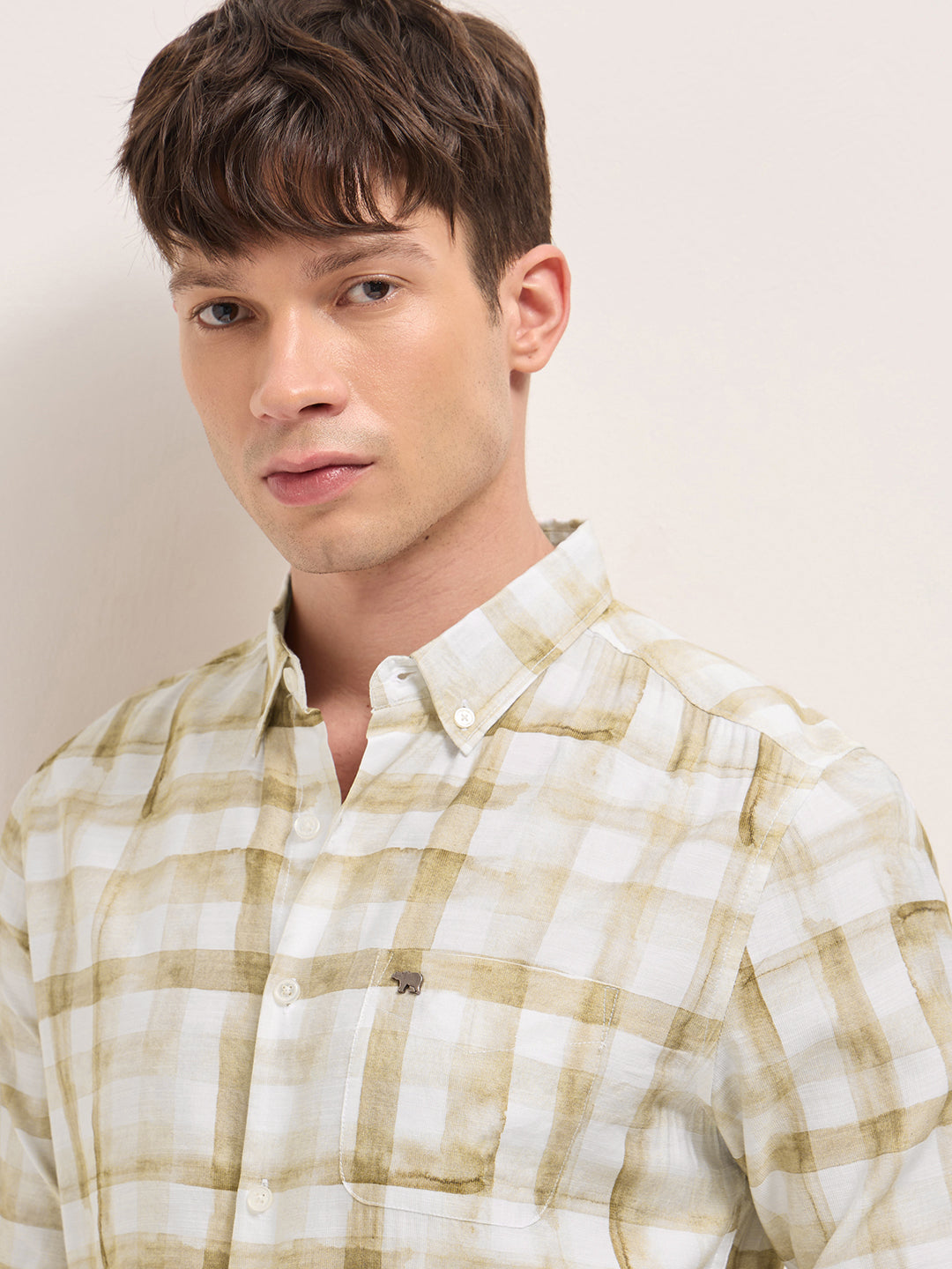 Men Mustard Checked Shirt