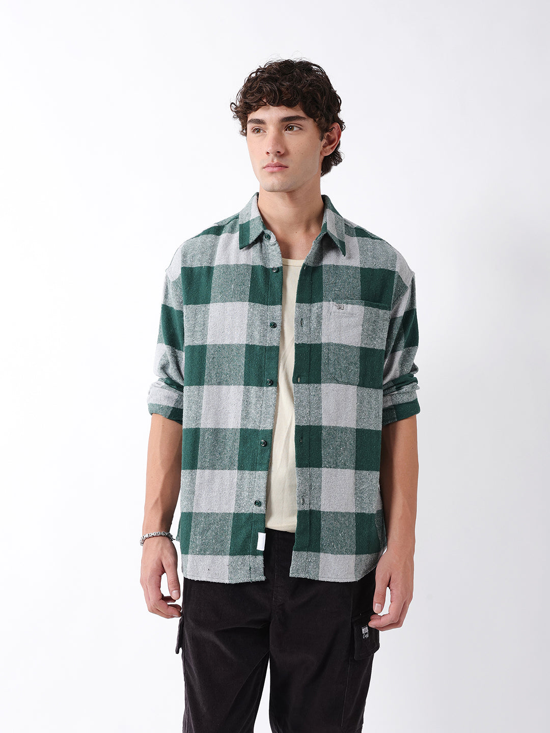 Men Green Checked Overshirt