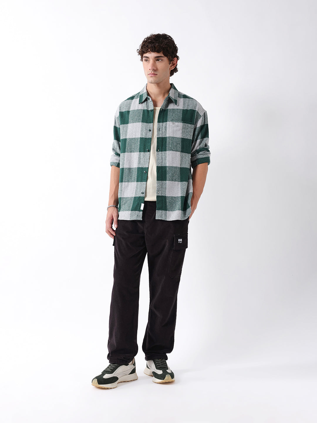 Men Green Checked Overshirt