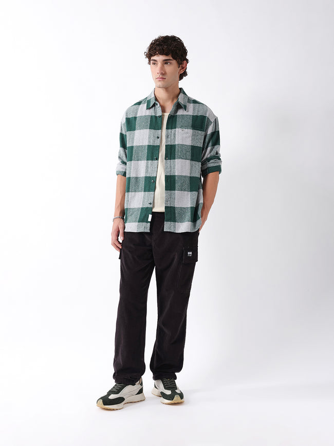 Men Green Checked Overshirt