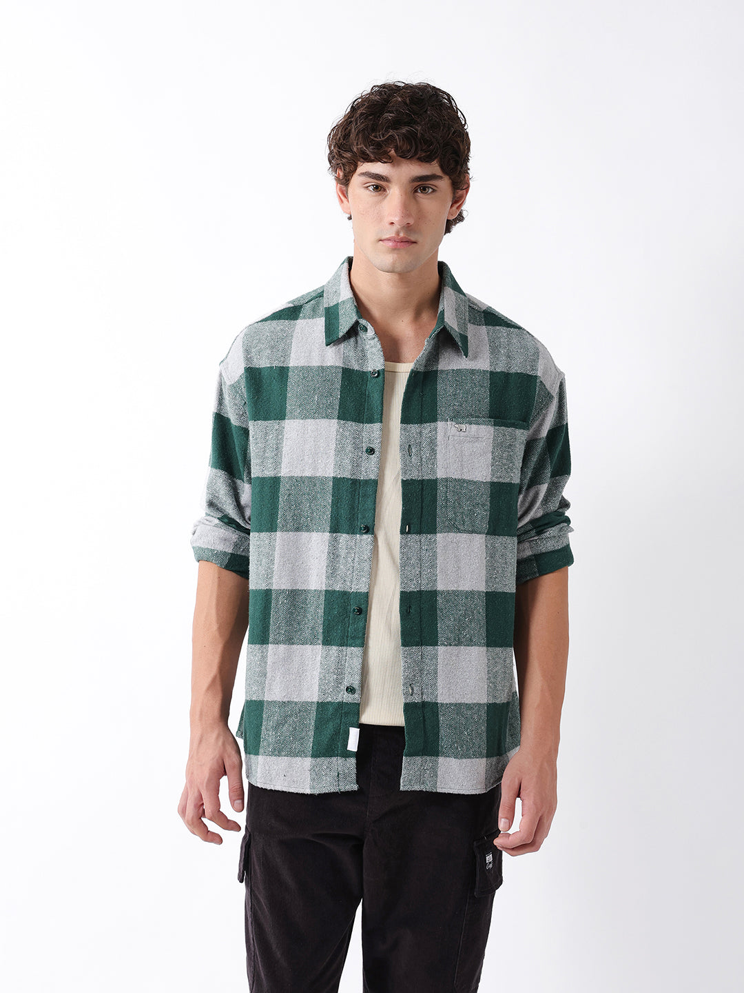 Men Green Checked Overshirt