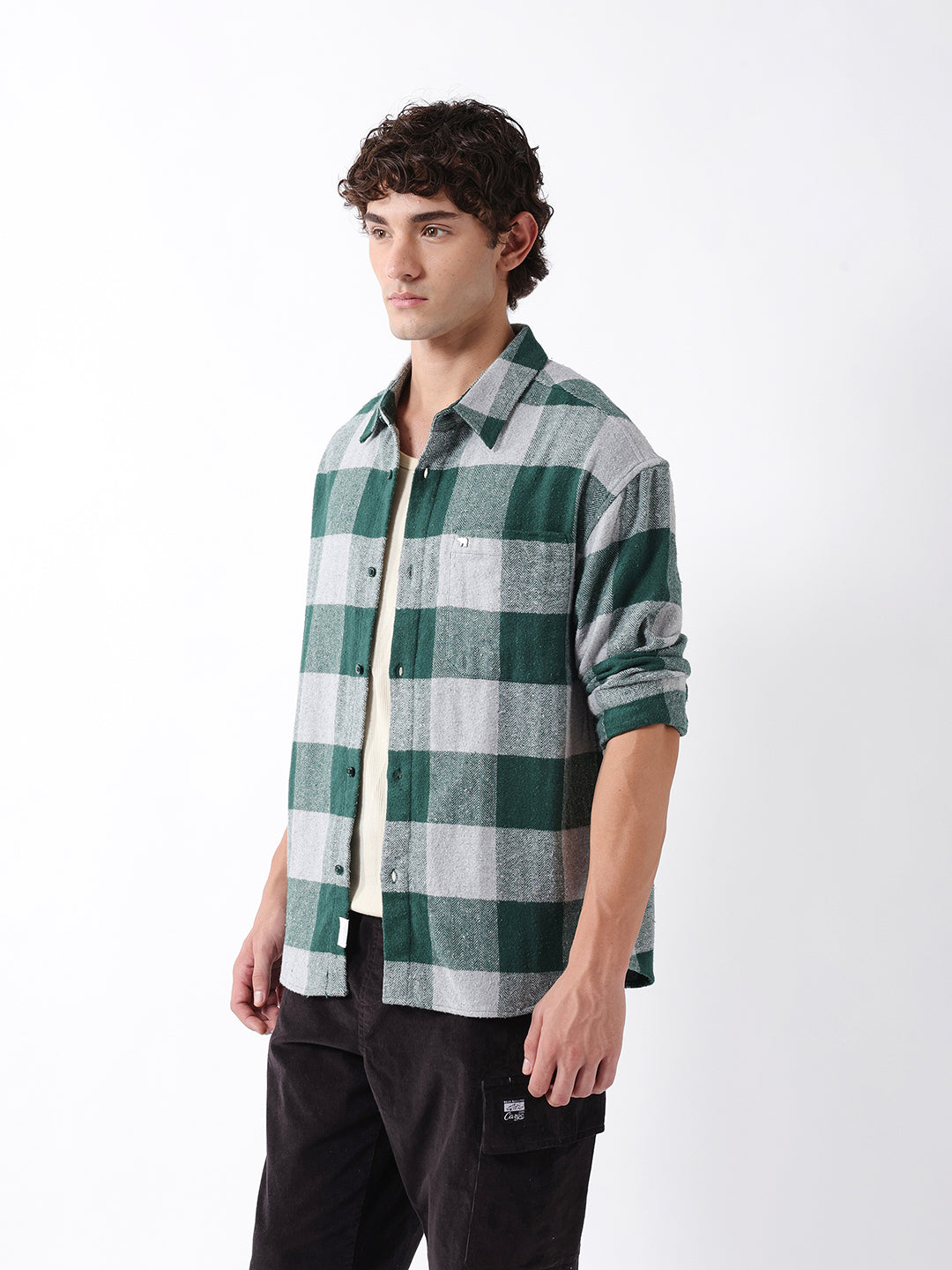 Men Green Checked Overshirt