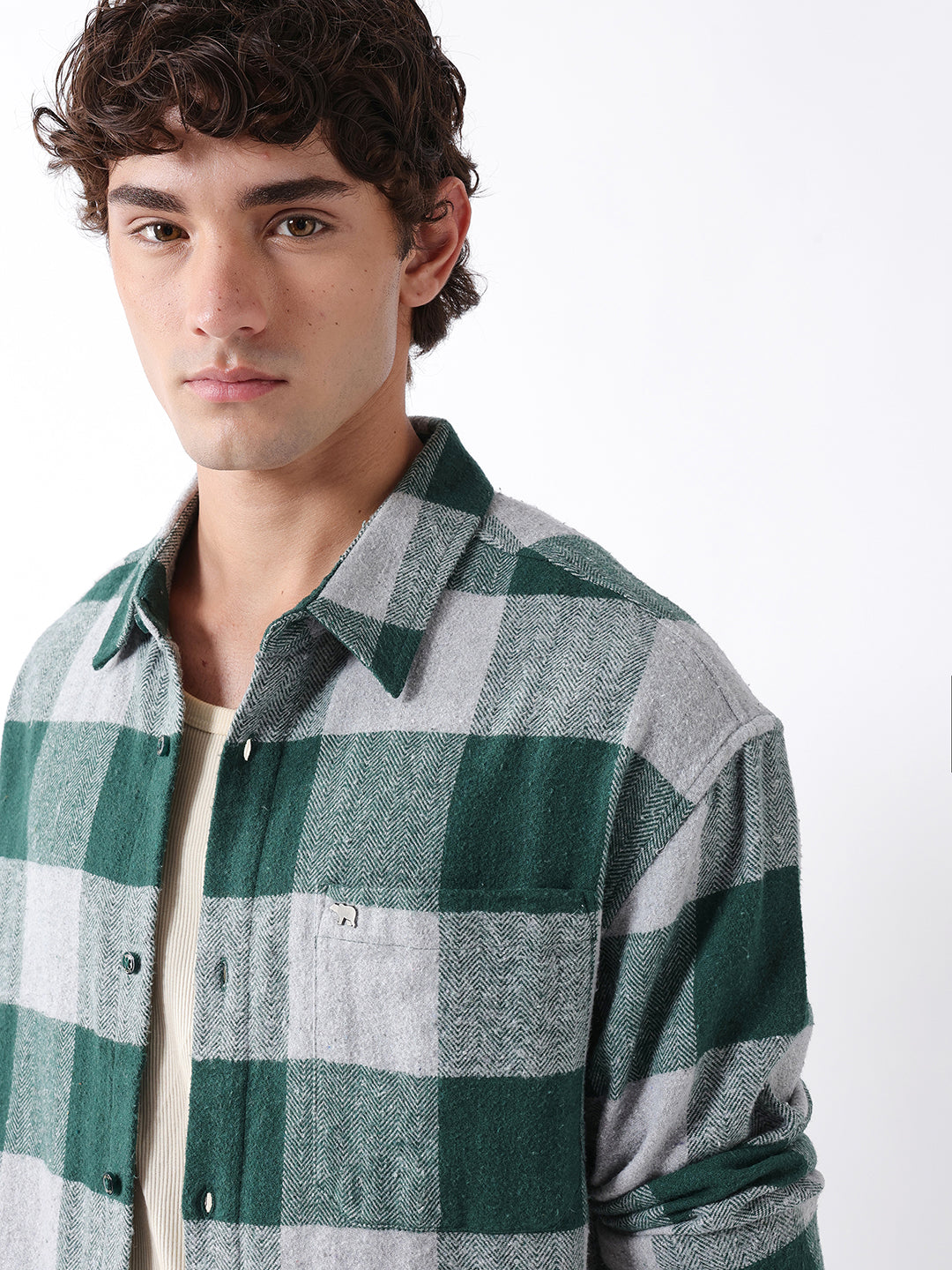 Men Green Checked Overshirt