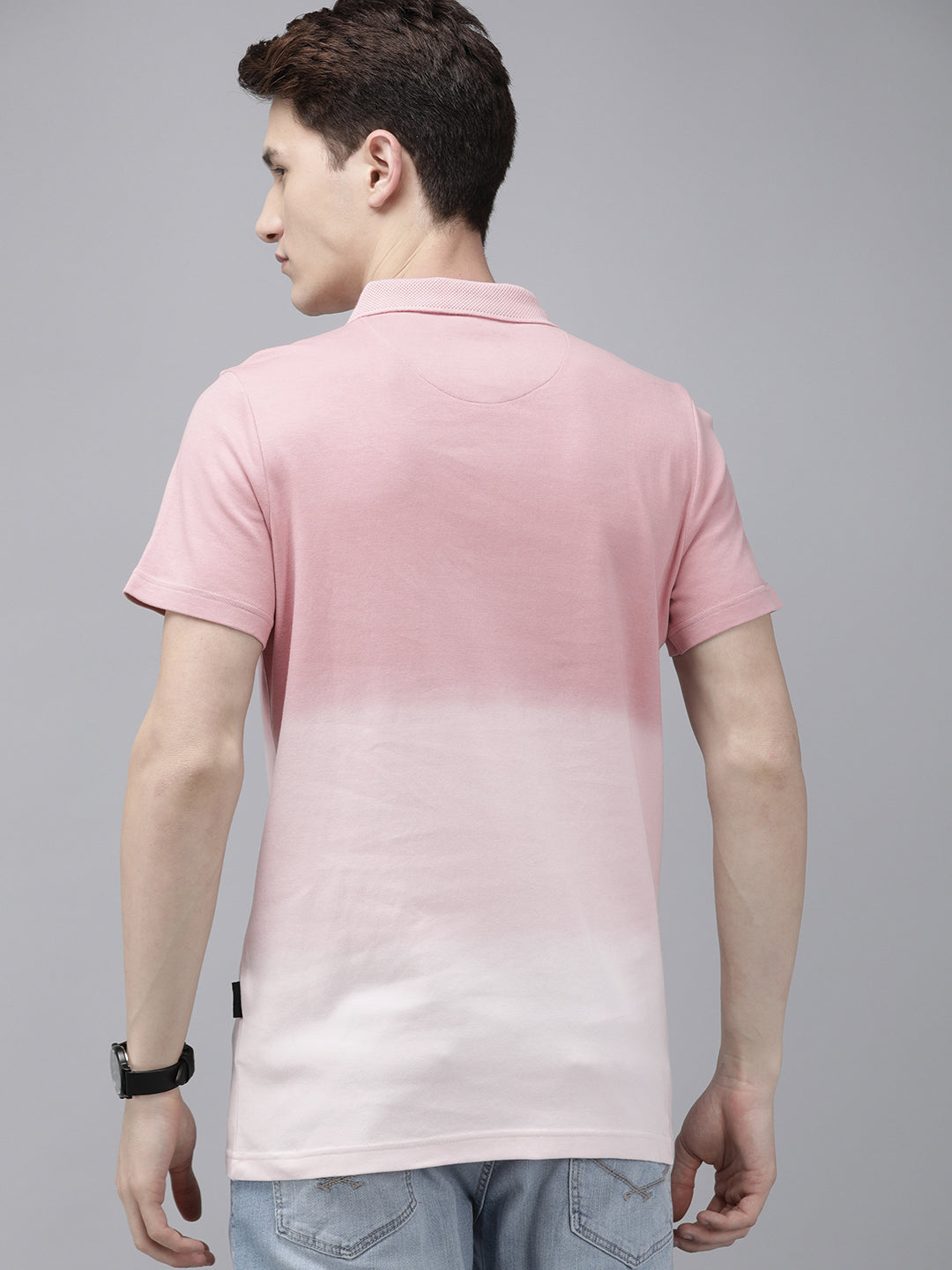 Men Ardor Edition Pink & White Ombre dyed Slim Fit Knitted Polo Collar T-shirt