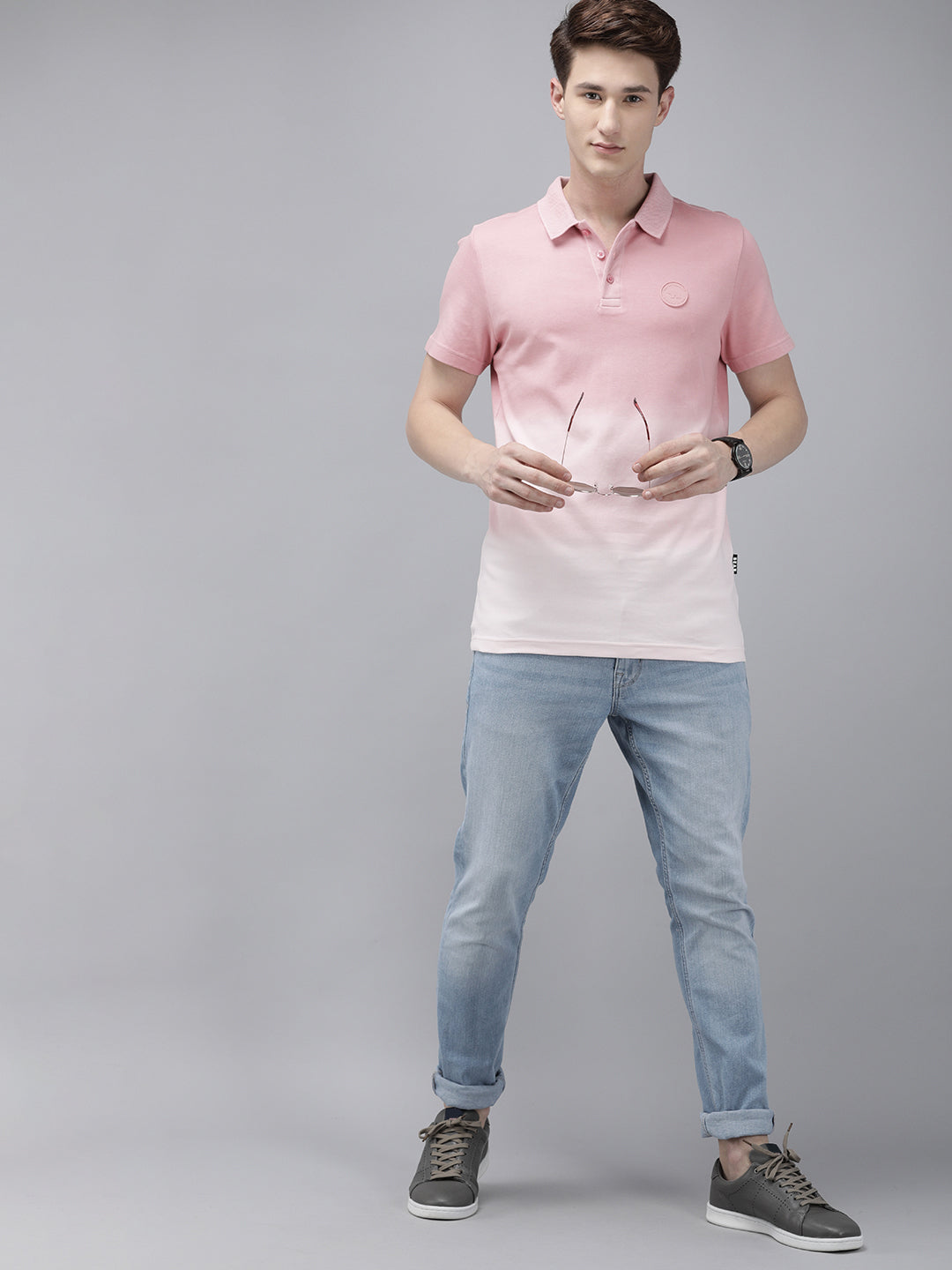 Men Ardor Edition Pink & White Ombre dyed Slim Fit Knitted Polo Collar T-shirt