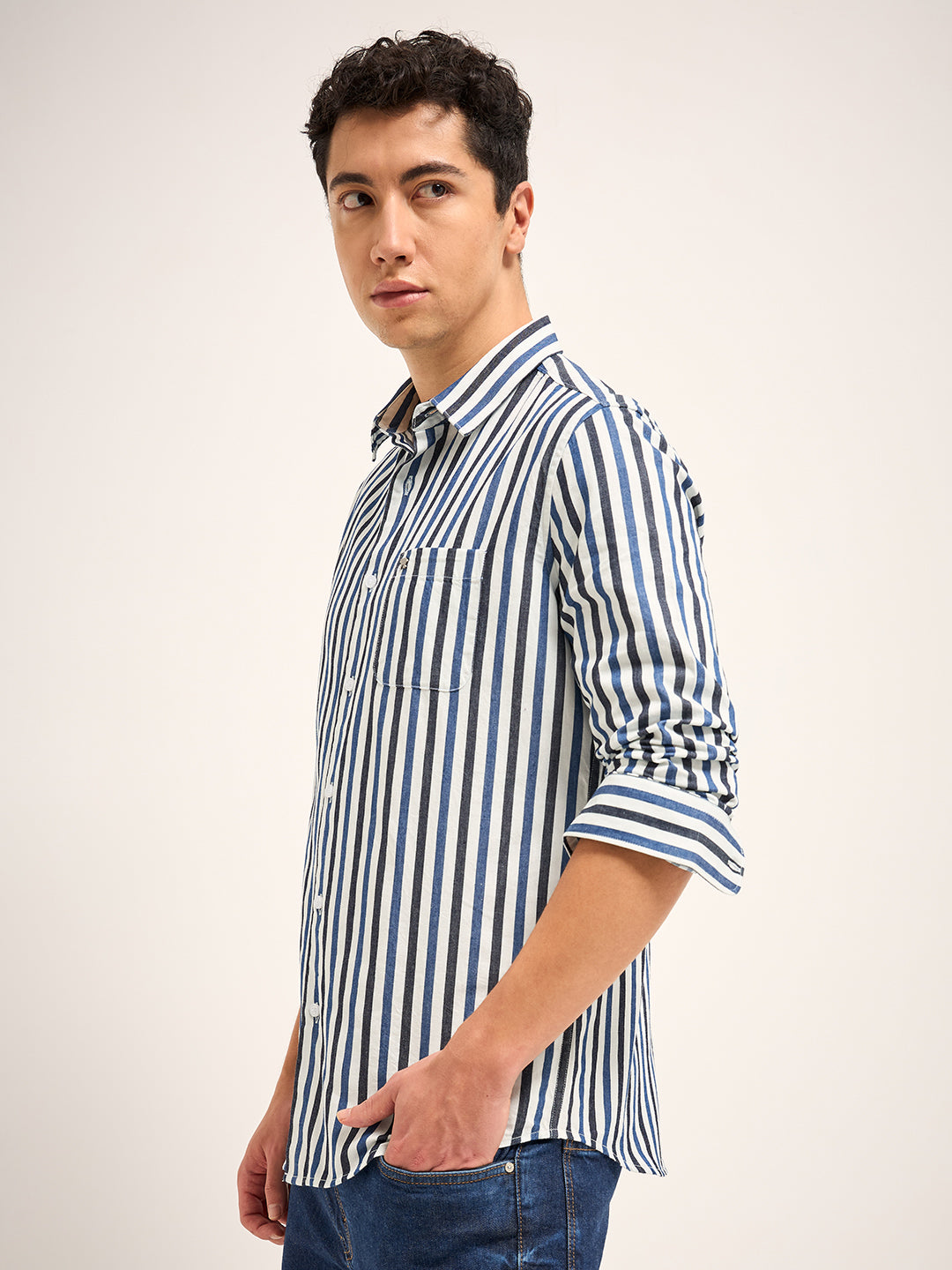 Men Multi-Color Stripe Slim Fit Casual Shirt