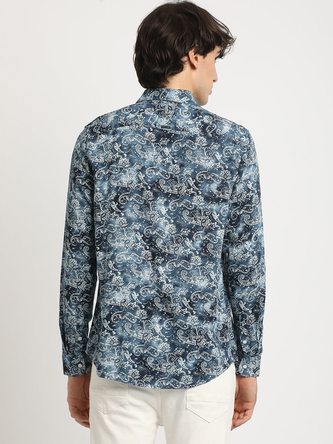 Men  Blue Printed Long Sleeve Slim Fit Casual Shirt