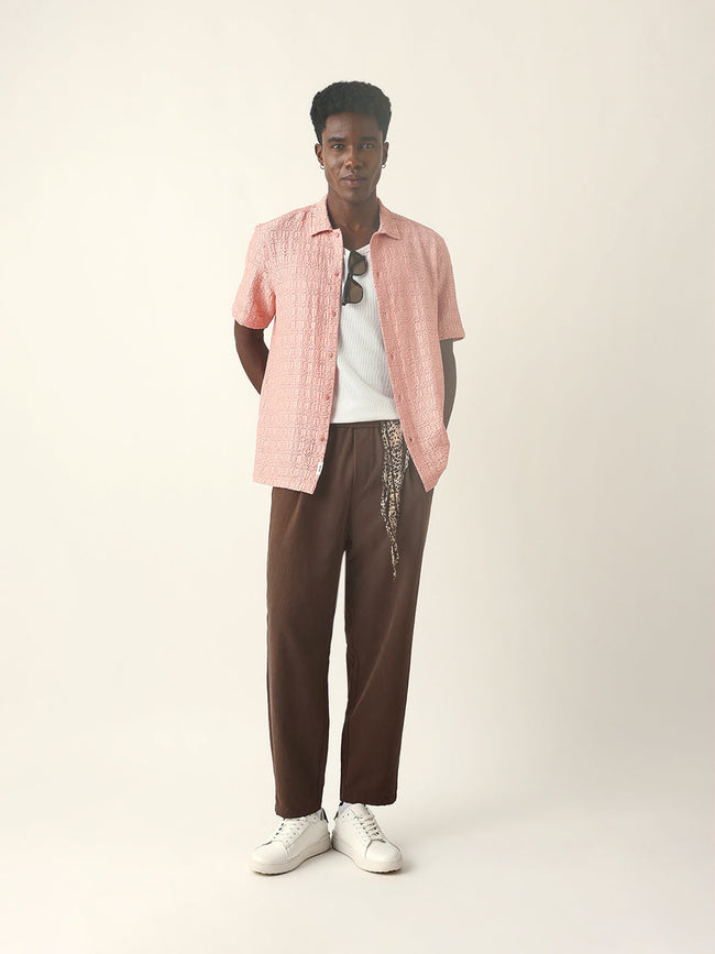 Men Pink Nylon Textured Shirt